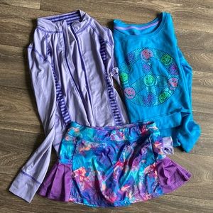 3 piece Athletic Bundle Girls 14-16 Tennis Skirt Sweatshiet Zipper Jacket